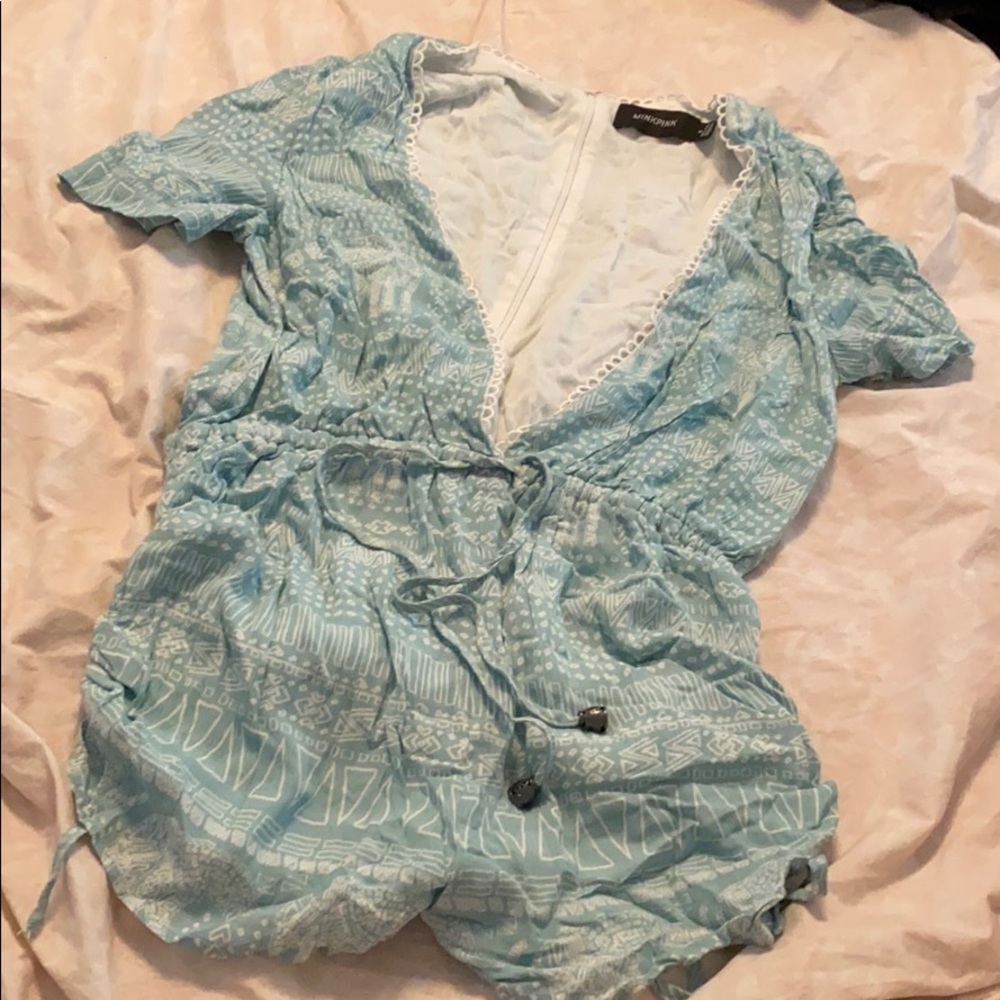 MinkPink Elephant V Deep Neck Romper Small Blue